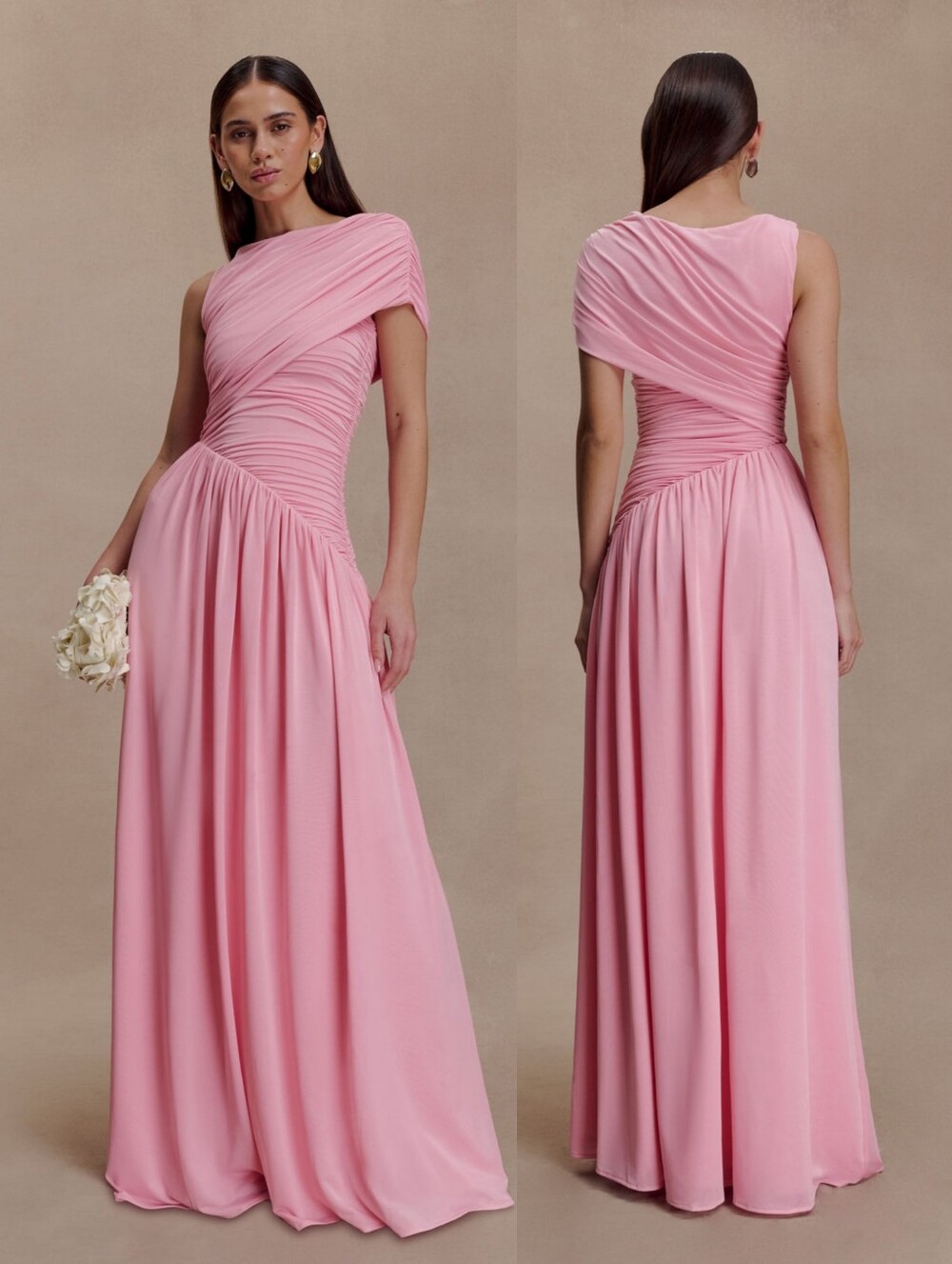 Meshki Ayeshya Slinky Asymmetric Maxi Dress Candy Pink Large